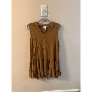 Nine West Sleeveless Tiered V Neck Button Front Tunic Top Women L Brown